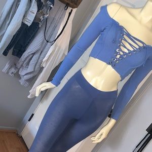 Fashion Nova long sleeve lace up crop top